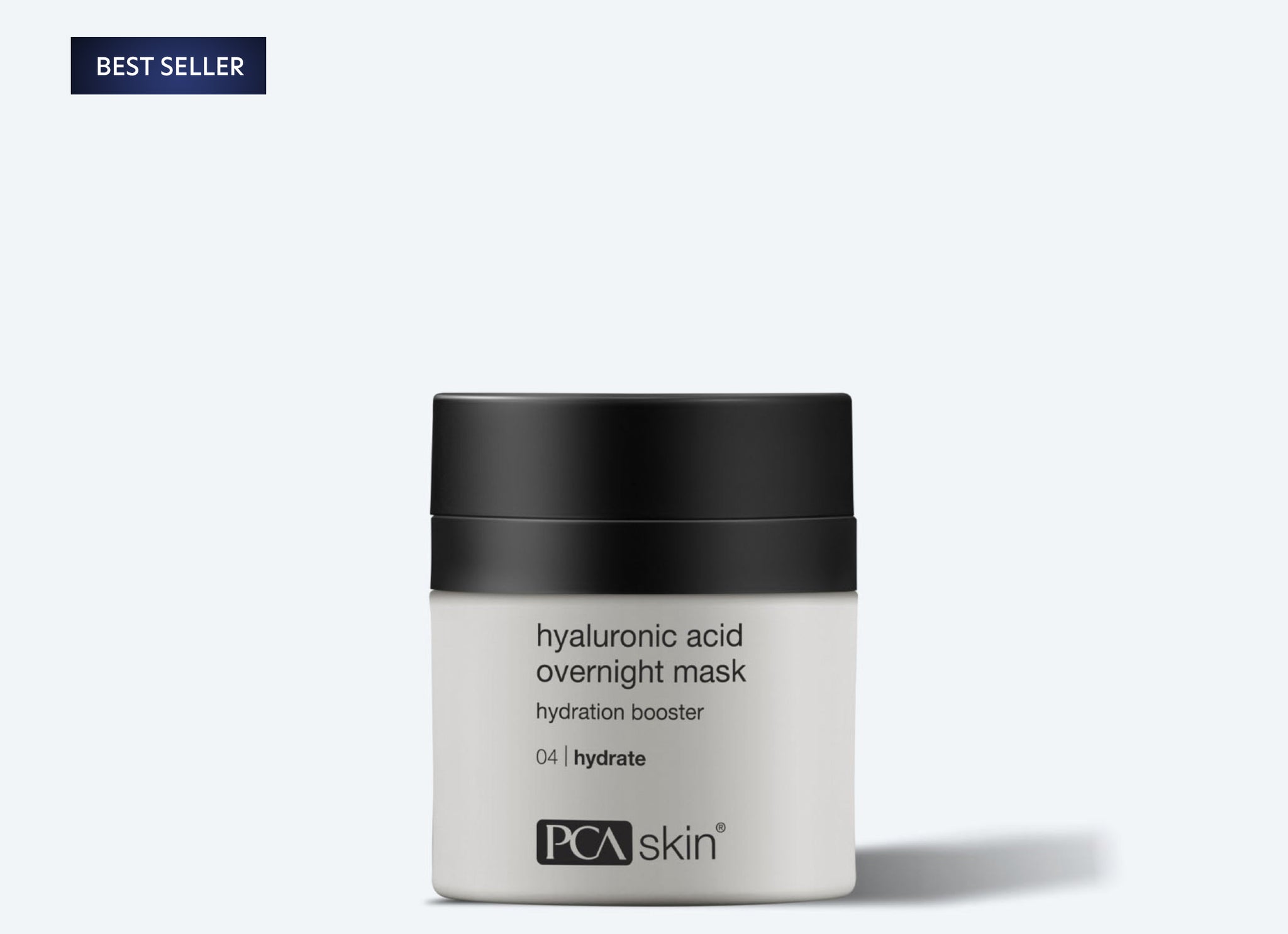 A jar of PCA Skin Detoxifying Mask, labeled as a hydration booster, sits on a light background. A dark blue BEST SELLER tag is displayed in the top left corner of the image.
