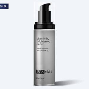 A silver pump bottle labeled PCA Skin Vitamin B3 Brightening Serum stands upright on a light gray background, with a Best Seller tag in the top left corner—an ideal companion to the Detoxifying Mask for a radiant complexion.